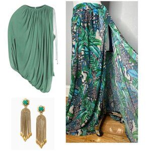 AKIRA GREEN FLORAL PRINT MAXI SKIRT/ PRELOVED/MEDIUM